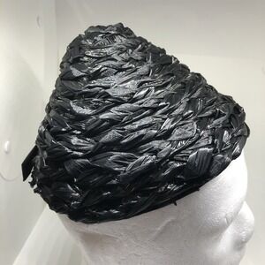 VTG 1950s 60s MCM Italian Women's Black Raffia Hat Cap Giovanni Italy